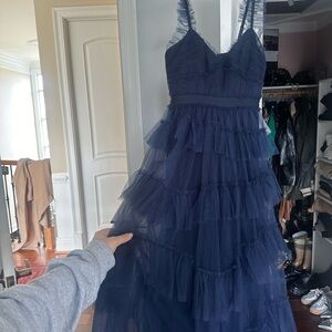 BCBG Elegant Navy Blue Tiered Evening Dress